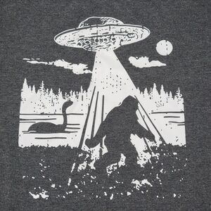 Bigfoot, UFO & Nessie SS Dark Grey Unisex Tee - Size Large